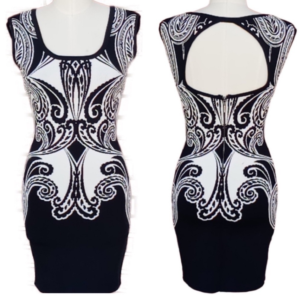 Closet Closing 🚧 GUESS Open Back Bodycon Black & White Dress XS